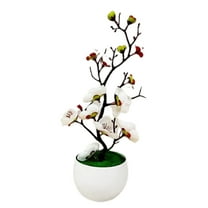 Farfi Simulation Bonsai Realistic Anti Fade Faux Silk Flower Nice-looking Fake Plum Blossom Flower Plant for Home (White)