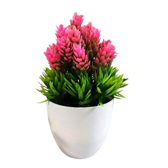 Farfi Simulation Plant Potted Podocarpus Pine Small Bonsai Fake Flower Garden Decor (Pink)