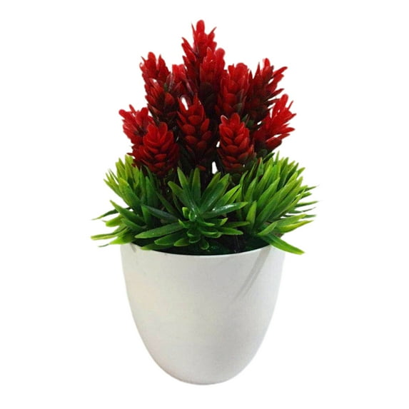 Farfi Simulation Plant Potted Podocarpus Pine Small Bonsai Fake Flower Garden Decor (Red)