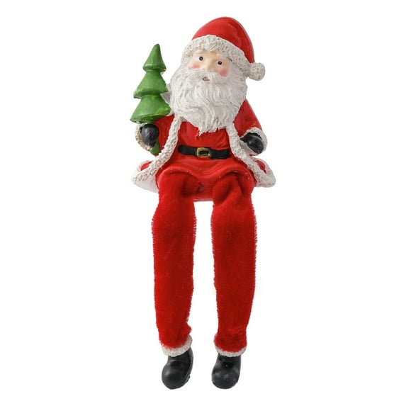 Farfi Sitting Santa Claus Figurine Christmas Decoration Santa Claus Ornament with Long Legs for Xmas Party Mantel Decor New Year Gift(Left Hand)