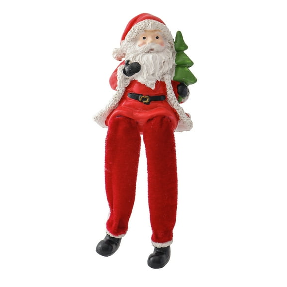 Farfi Sitting Santa Claus Figurine Christmas Decoration Santa Claus Ornament with Long Legs for Xmas Party Mantel Decor New Year Gift(Right Hand)