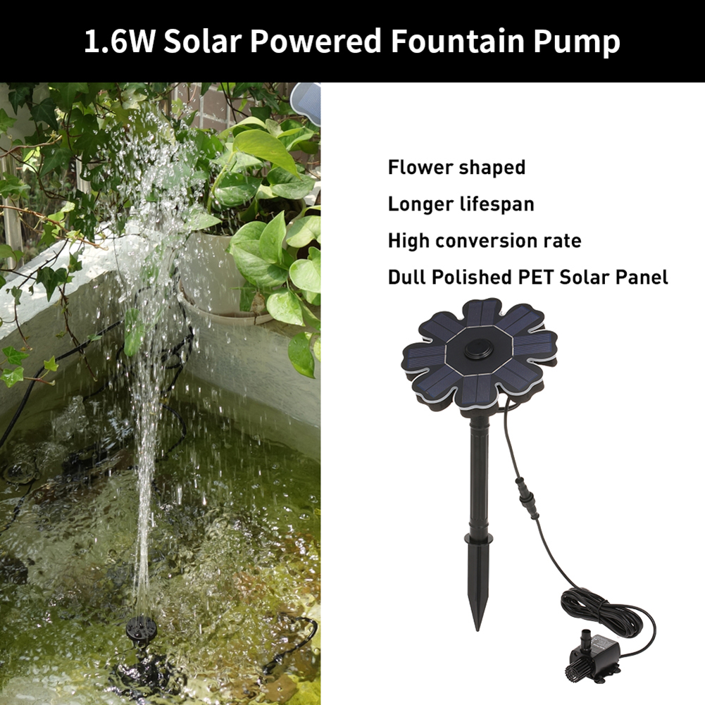 Farfi Solar Powered Birdbath Fountain Garden Water Pump Sprayer Pool Decor Solar Bird Bath