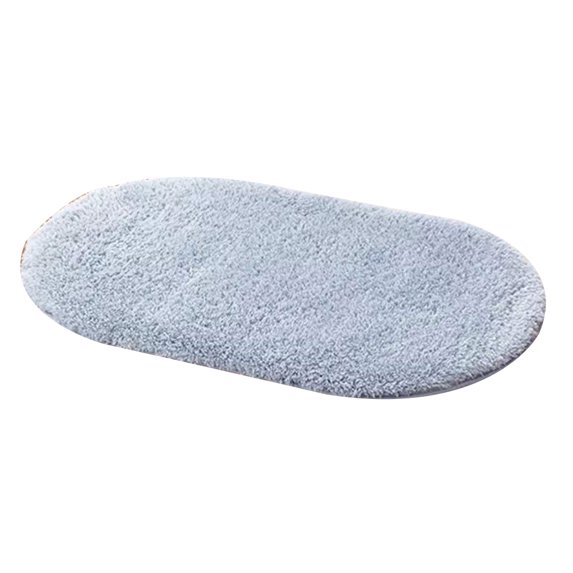 Farfi Solid Color Fluffy Non-Slip Water Absorption Bathroom Bedroom Mat Pad Carpet Rug (Blue Grey,Oval,30*50cm)