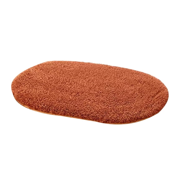 Farfi Solid Color Fluffy Non-Slip Water Absorption Bathroom Bedroom Mat Pad Carpet Rug (Coffee,Oval,30*50cm)