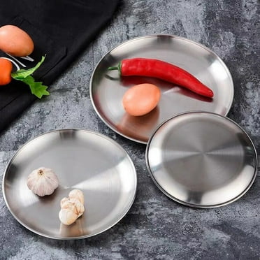 Farfi Stainless Steel Round Thickened Dessert Single-layer Plate BBQ Tableware Dish