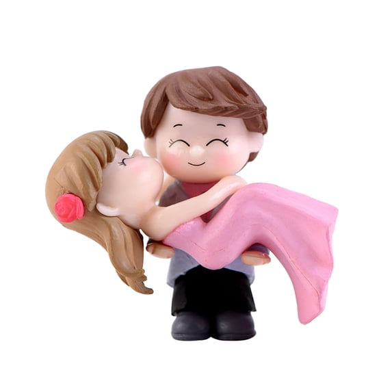 Farfi Sweet Couple Bride Groom Model Miniature Landscape Wedding Decorative Ornament (Blue Pink)