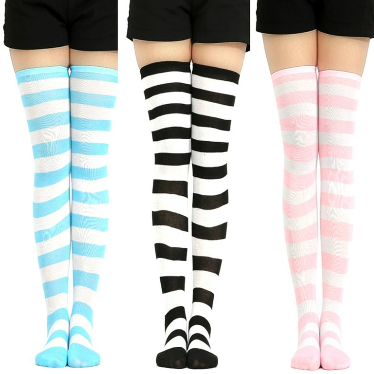 Women's Stretchy Over the Knee Socks Striped Thigh High Stockings Rainbow  Tube Socks