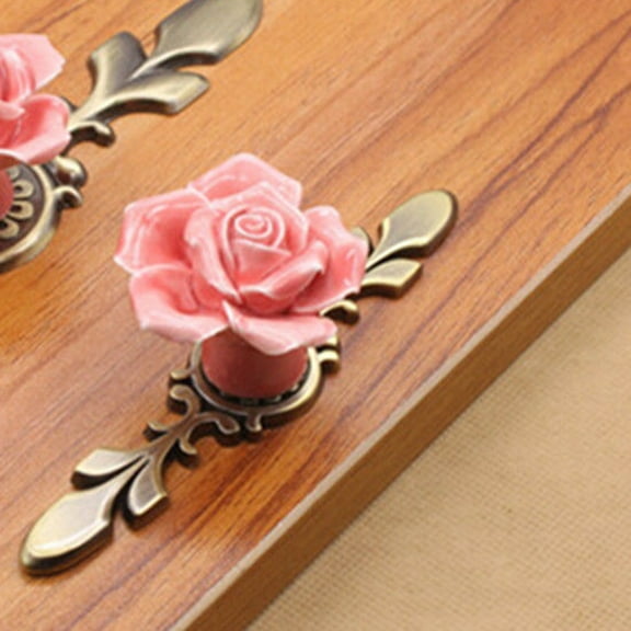 Farfi Vintage Ceramic Rose Closet Dresser Knob Handle Cupboard Cabinet Drawer Pull (Pink M)