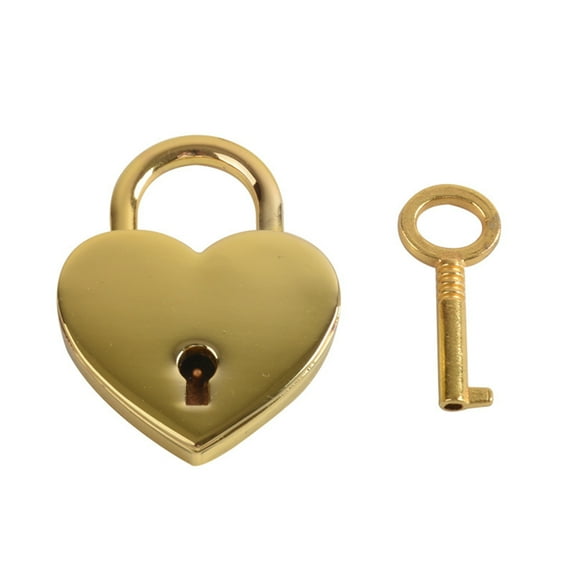 Farfi Vintage Heart Shape Mini Padlock Bag Travel Suitcase Luggage Box Case Key Lock (Golden)