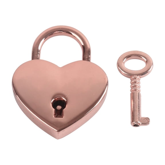 Farfi Vintage Heart Shape Mini Padlock Bag Travel Suitcase Luggage Box Case Key Lock (Rose Gold)