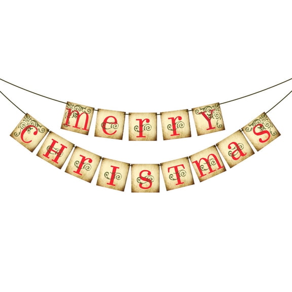 Farfi Vintage Merry Christmas Banner Retro Nostalgic Christmas Garland Decoration for Indoor Home Office Wall Window Door Fireplace Mantle Xmas Tree Decor(1 Set)