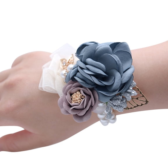 Farfi Wedding Bridal Wrist Corsage Bridesmaid Fake Rose Pearl Bracelet Boutonniere (Blackish Green,3.94"*3.15")
