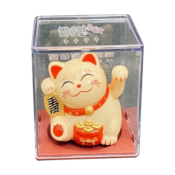 Farfi Welcome Lucky Cat Figurine Shaking Hand Plastic Chinese Style Light Energy Fortune Cat Statue for Desktop (Yellow)