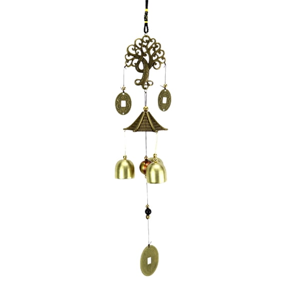 Farfi Wind Chime Retro Style Wall-mounted Money Tree Shape Antique Backyard Hanging Metal Wind Bell Home Decoration (Golden)
