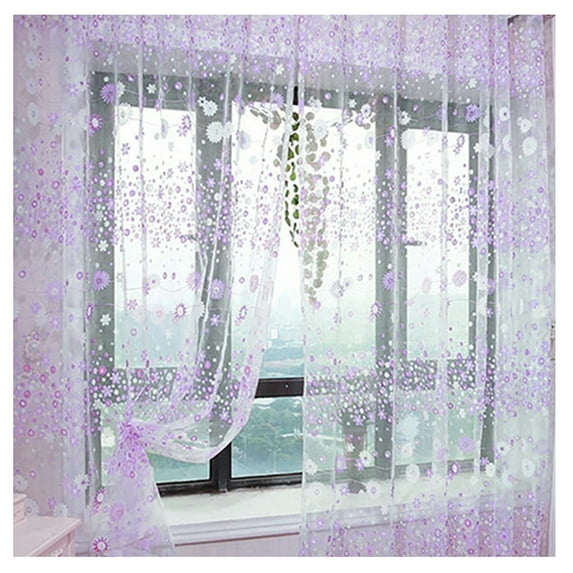 Farfi Window Curtain Translucent Floral Pattern Room Decor Pastoral Balcony Valance for Home Office Cafe (Purple)