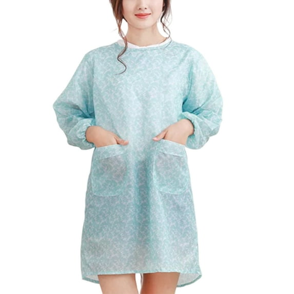 Farfi Women Floral Waterproof Long Sleeve Kitchen Cooking Baking Apron Working Smock (Blue)