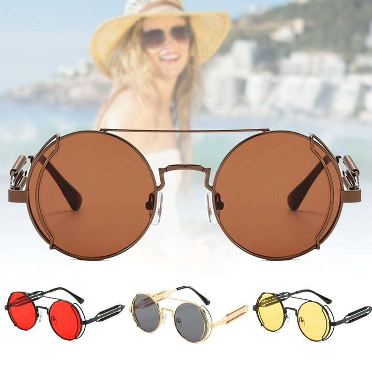 Farfi Women Men Round Metal Frame Sunglasses Retro Vintage Cyberpunk Style Eyewear