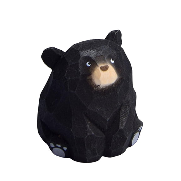 Farfi Wooden Bear Figurine Miniature Bear Statue Rustic Animal Tabletop Ornament for Bedroom Nursery Playroom Decor (Black 1pc)