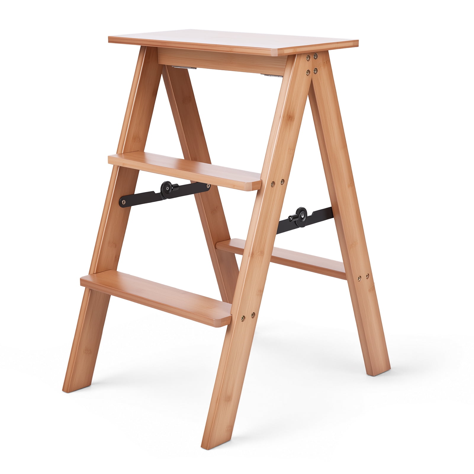 Farfi Wooden Foldable Step Stool, 3-Step Ladder, 200 Lbs Capacity ...