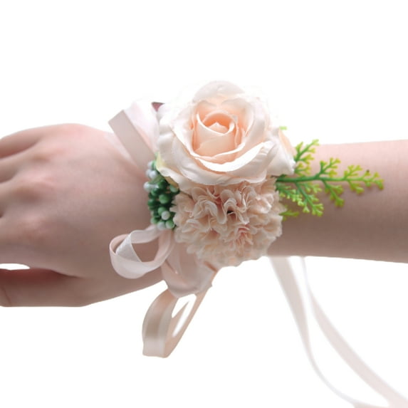 Farfi Wrist Flower Non-Fading Multi-color Decorate Elegant Bride Groom Fake Wrist Corsage for Party (Skin Color)