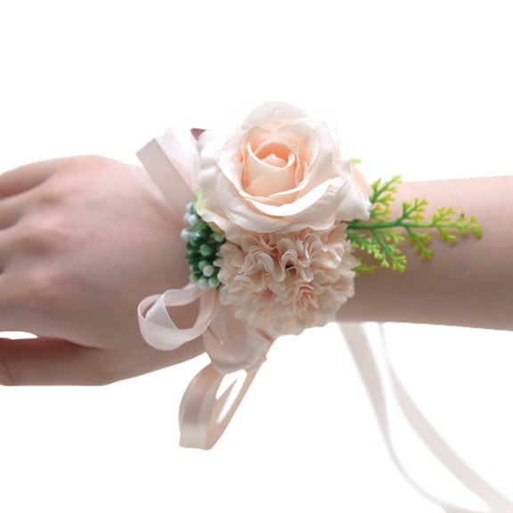 Farfi Wrist Flower Non-Fading Multi-color Decorate Elegant Bride Groom Fake Wrist Corsage for Party (Skin Color)