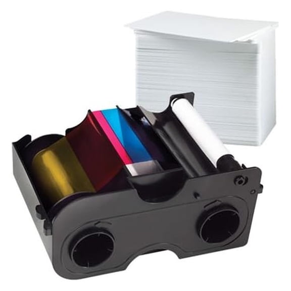 Fargo 45000 YMCKO Ribbon & PVC Card Bundle - 500 Cards - DTC1000/DTC1250e Compatible - Full Color Printing Kit with Cleaning Roller