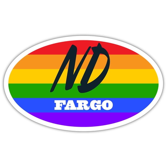 Fargo ND North Dakota Cass County Rainbow Pride Flag 6 Stripes Pride Flag Euro Decal Bumper Sticker 3M Vinyl 3" x 5"