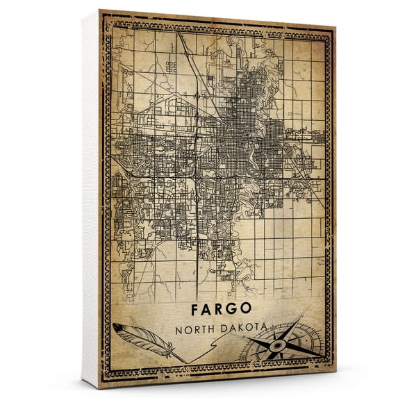 Fargo Vintage Map Prints Canvas, North Dakota Map Art Canvas, Canvas, Fargo Map City style Watercolor art Canvas