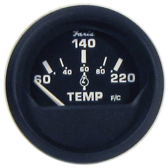 Faria 12819 Euro Cylinder Head Temperature Gauge with Sender (60-220°F) - 2", Black