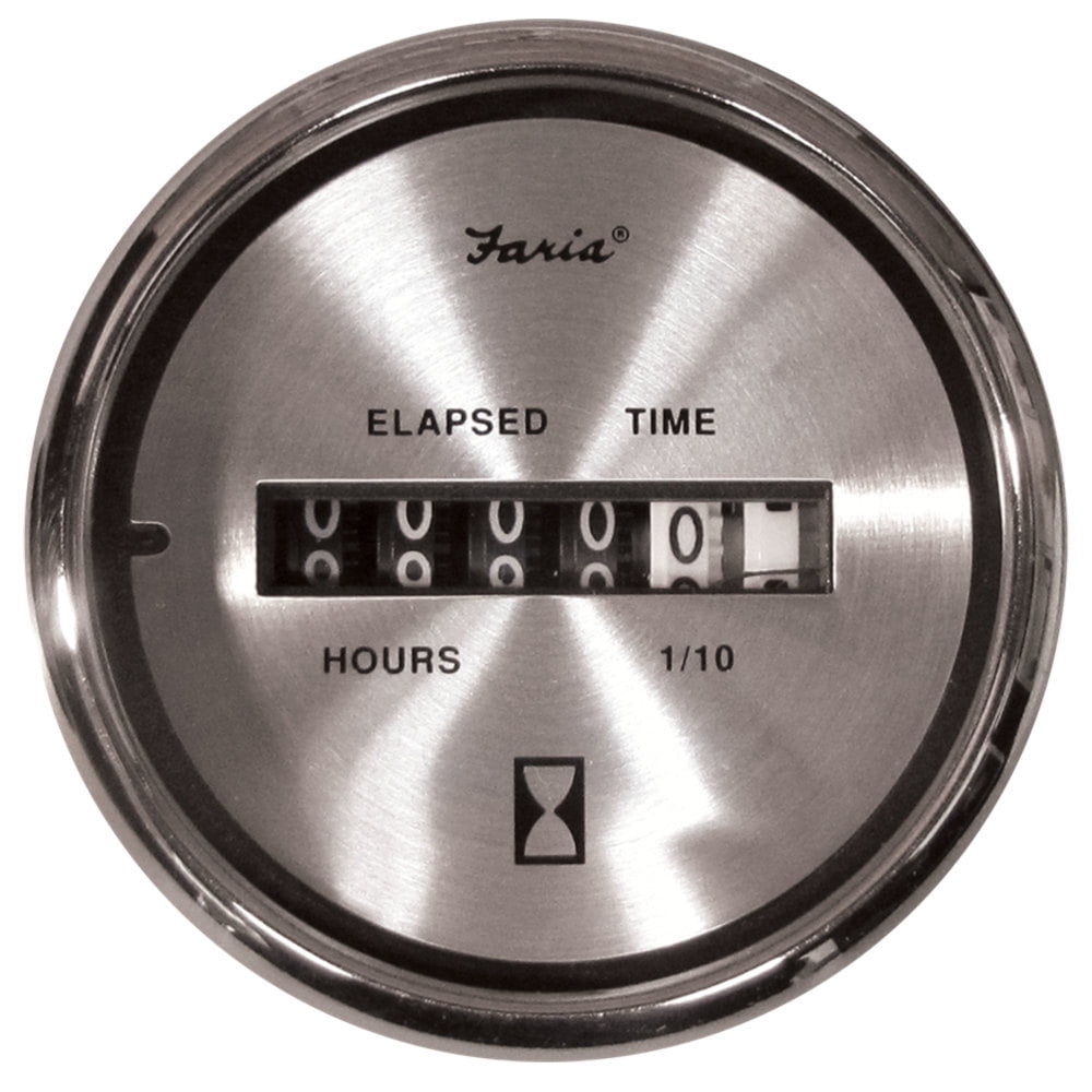 Faria 16020 Spun Silver Hourmeter (12-32 VDC) - 2"