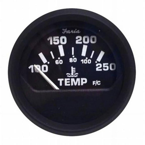 Faria Beede Instruments 12812 2 in. Euro Black Water Temperature Gauge- 100-250 Fahrenheit