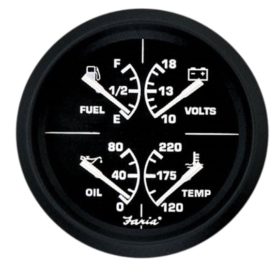 Faria 4" 4-in-1 Multifunction Gauge - Voltmeter (10-16) Fuel Level - Oil PSI (80 PSI) - Water Temp (100-250F)