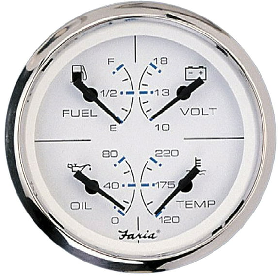Faria 33851 Combo Gauge - Chesapeake White, Stainless Steel