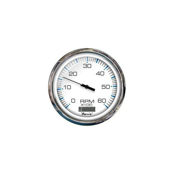 Faria 33863 Chesapeake Stainless Steel Tachometer with Hourmeter (6000 RPM) Gas - 5", White