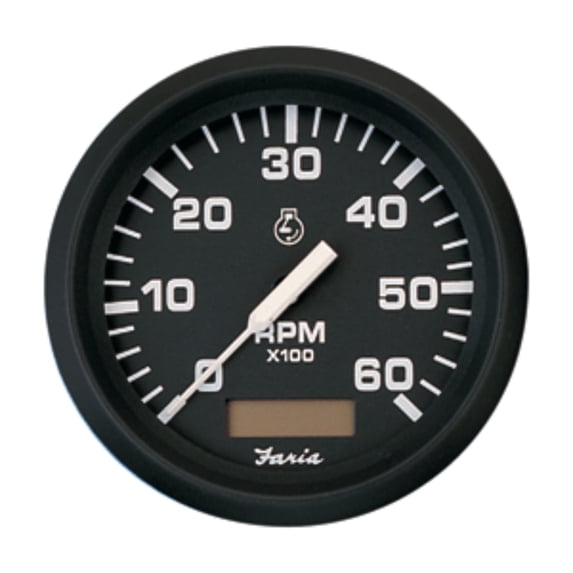 5" Black and White 4in Tachometer with Hourmeter - 6,000 RPM Gas - Inboard