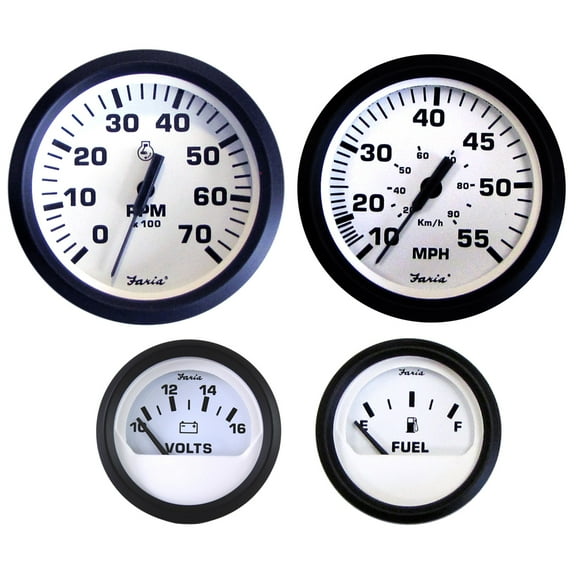 Faria KT9795 Euro Tachometer Water Speedometer Outboard Set - White