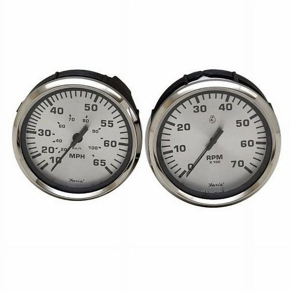 Faria Boat Gauge Set | Oversized Spun Silver 4 1/4 Inch (2PC)