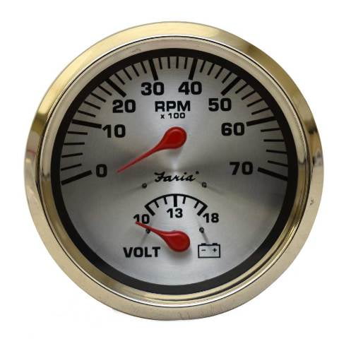 Faria Boat Multifunction Gauge GTC060A | Tachometer Volt Spun Silver 3 1/4 Inch