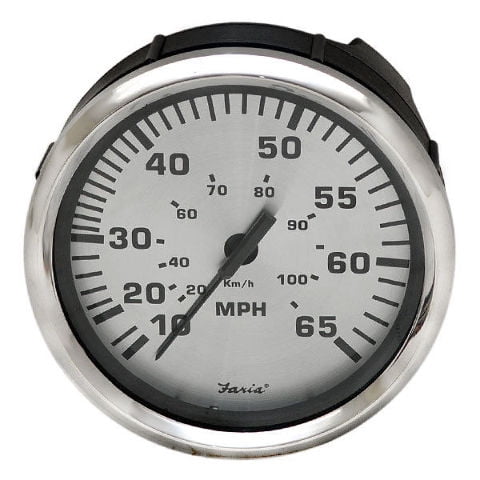 Faria Boat Speedometer Gauge SEK630A | 65 MPH Spun Silver Oversized