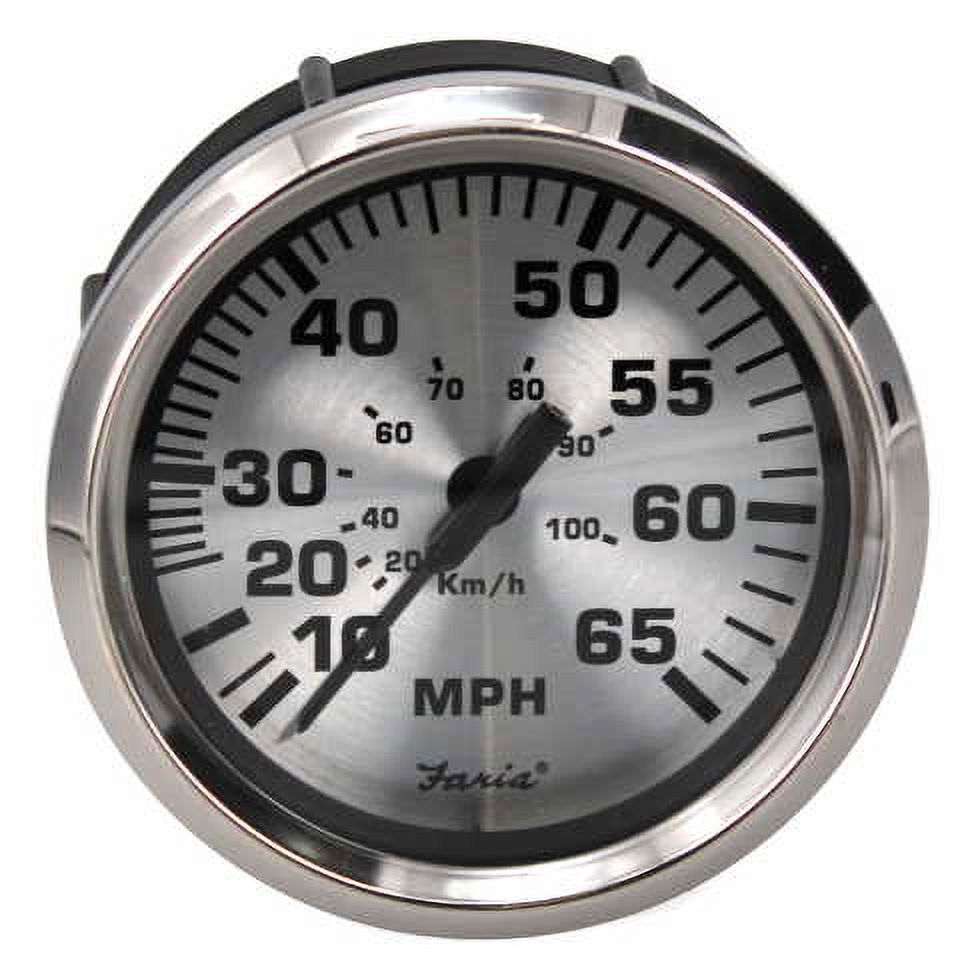Faria Boat Speedometer Gauge SEK707 3 1/4 Inch Spun Silver 65 MPH