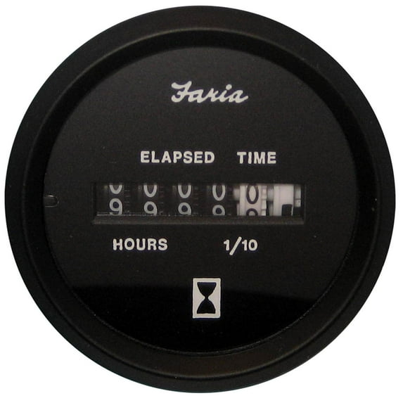 Faria Euro Black 2"" Hourmeter (10,000 Hrs) (12-32 VDC)