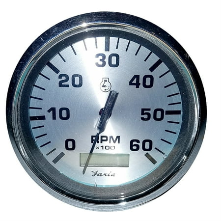 Faria Beede Instruments 36032 4 in. 6000RPM Gas Tachometer with Hourmeter, Spun Silver