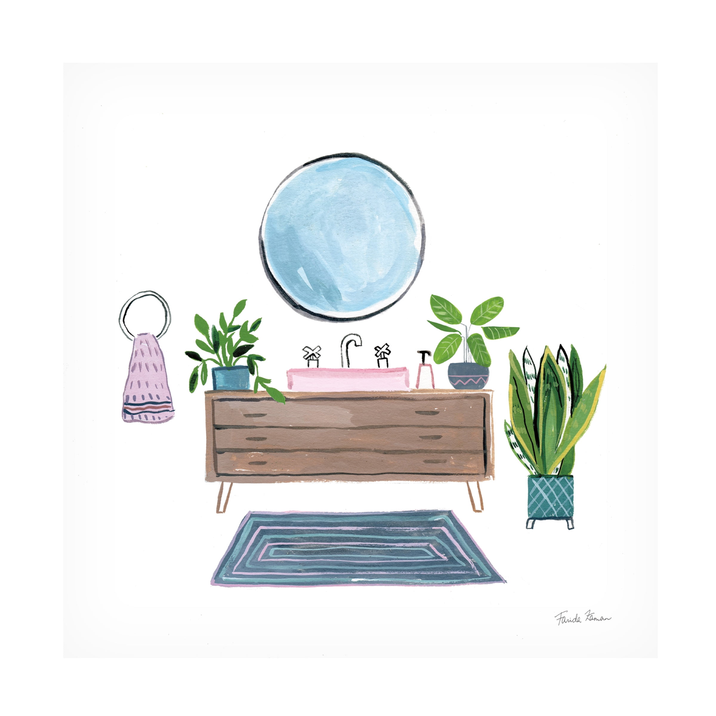 Farida Zaman 'Green Bathroom I' Canvas Art