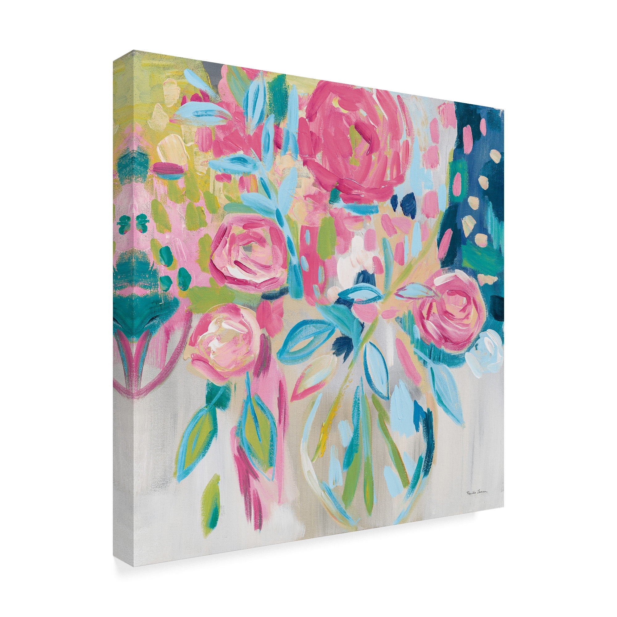 Summer Pink Floral Glossy Canvas Painting, 35'' x 35''