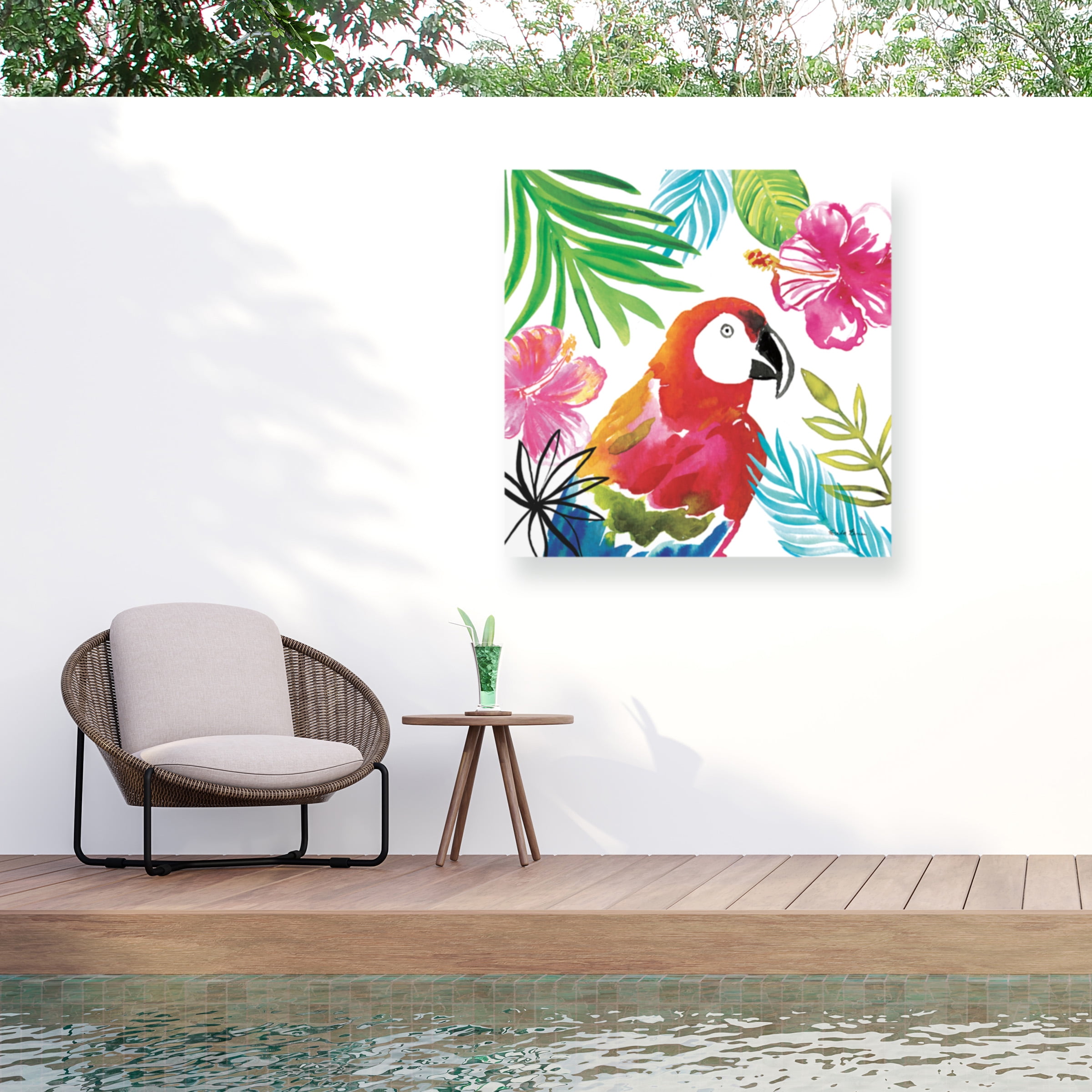 Farida Zaman Tropical Parrot Canvas Print with Wood Frame, 18x18