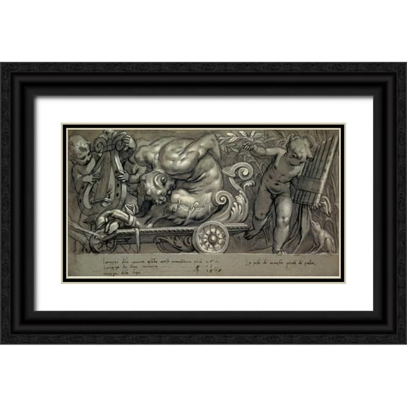 Farinati, Paolo 18x12 Black Ornate Wood Framed with Double Matting Museum Art Print Titled - Dionysus and Putti
