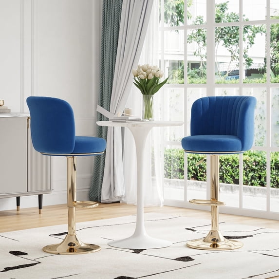 Farini 2-Pack Swivel Bar Stools, Adjustable Upholstered Counter Height Stools with Backrest & Metal Base for Kitchen Island, Dining Room, Blue