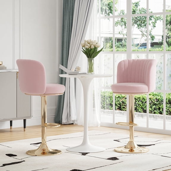 Farini 2-Pack Swivel Bar Stools, Adjustable Upholstered Counter Height Stools with Backrest & Metal Base for Kitchen Island, Dining Room, Pink
