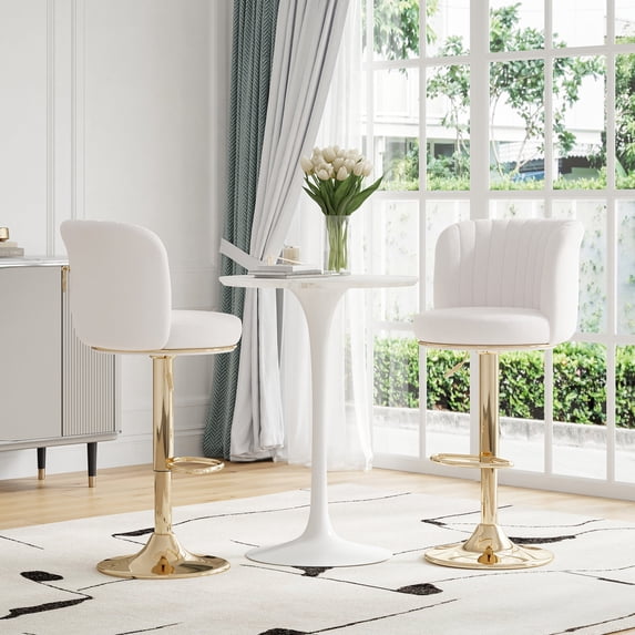 Farini 2-Pack Swivel Bar Stools, Adjustable Upholstered Counter Height Stools with Backrest & Metal Base for Kitchen Island, Dining Room, Beige