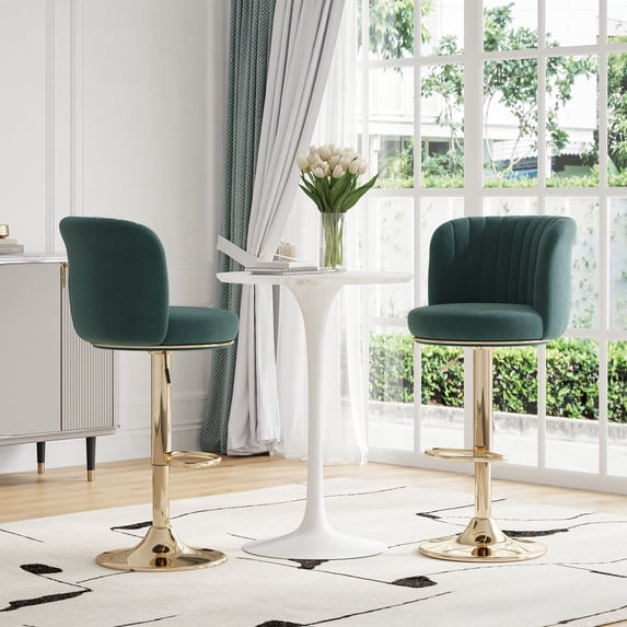 Farini 2-Pack Swivel Bar Stools, Adjustable Upholstered Counter Height Stools with Backrest & Metal Base for Kitchen Island, Dining Room, Green